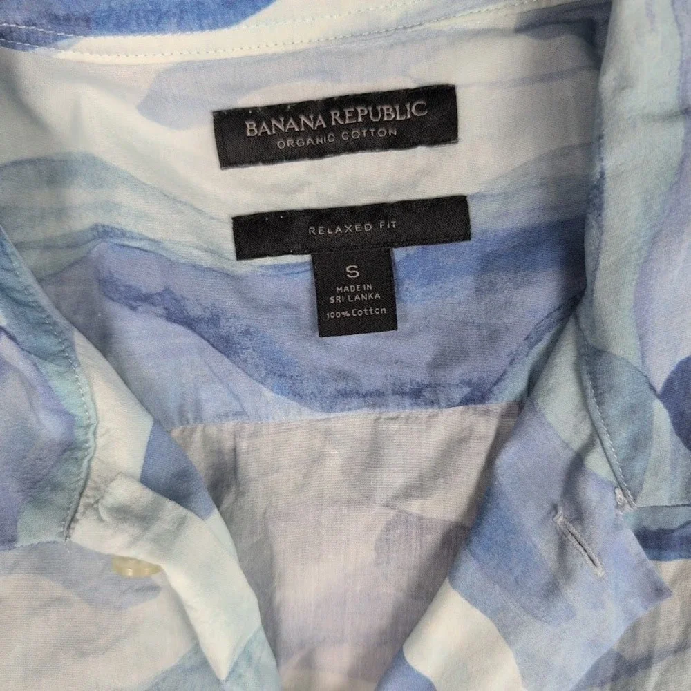 Banana Republic Organic Cotton Camp‎ Shirt Relaxed Fit Blue Camo Mens
